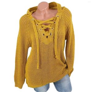 Swetery kobiet 2023 Autumn Winter Sweater for damski z długim rękawem Jumperzy damskie dziewczęta Casual Crewneck Loose Lace-Up Pullover