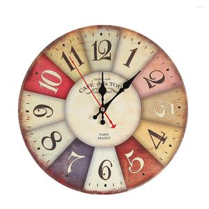 Wall Clocks 30cm Retro Round Bedroom Living Room Digital Dial Mute Clock Imitative Wood Hanging