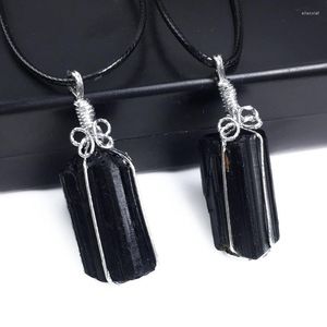 Pendant Necklaces Natural Black Tourmaline Irregular Pendants For Necklace Wire Wrapped Chakra Reiki Healing Raw Gems Stones Charms Amulet