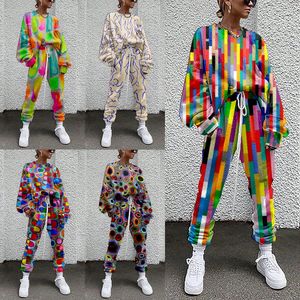 Moletons femininos moletons sufocas de mulheres de 2 peças de 2 peças de terno de roupas imprimem o traje esportivo casual conjunto de roupas de streetwear feminino.