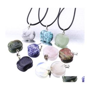 Pendant Necklaces Natural Stone Apple Gemstone Necklace Crystal Healing Chakra Reiki Sier Drop Delivery Jewelry Pendants Dhkb4