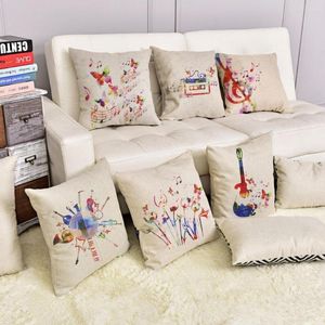 Pillow Colorful Music Notes Guitar Throw Covers Cotton Linen Floor Decorative Case Window Cover