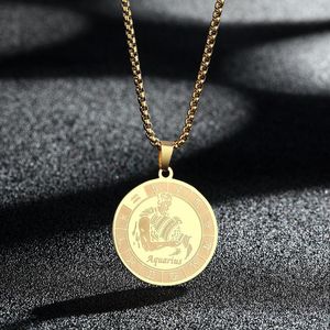 Pendant Necklaces CHENGXU Aquarius Charm Necklace For Men Women Stainless Steel Zodiac Sign Jewelry Astrology Chain Birthday Gift
