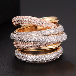 Bandringe GODKI Monaco Designer Luxus Twist Linien Geometrie Kubisches Zironium Verlobung Dubai Naija Braut Fingerringe Schmuck Sucht 230217