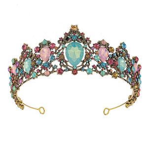 Tiaras Barock Vintage Gold Farbe Gelee Kristall Braut Tiaras Kronen Strass Festzug Diadem Braut Stirnbänder Hochzeit Haarschmuck Z0220