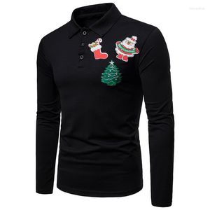 Polo da uomo Adisputent 2023 Camicia Albero di Natale Vecchi Calzini da uomo Stampa Slim Fit Top Maschile Primavera Autunno Manica lunga