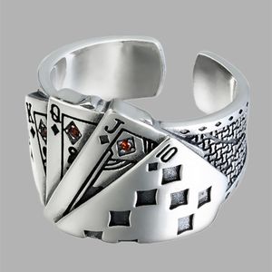 12Pcs Playing Card Chunky Cubic Zirconia Engraved Adjustable Ring For Men Vintage Wholesale Jewelry
