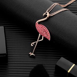 Anhänger Halsketten Flamingo CZ Zirkon Frau Halskette Rose Gold Farbe 3 Schicht Lange Pullover Kette Einfache Schmuck Zubehör