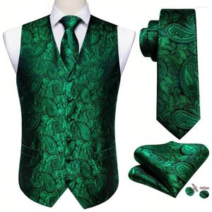 Gilet da uomo Gilet di seta verde Gilet da uomo Abito slim Nero Paisley Cravatta Fazzoletto Gemelli Cravatta Business Barry.Wang Design