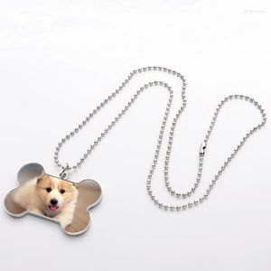 Pendant Necklaces Sublimation Blank Pet Tags Heat Transfer DIY Keychain With Metal Chain