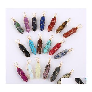 Charms Fashion Wire Wrap Rose Crystal Quartz Natural Stone Hexagon Healing Pendant For Earrings Halsband smycken Makin Hjewelry Drop Dhltv