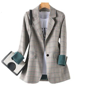 Damenanzüge Blazer Mode Business Interview Plaid Anzüge Frauen Arbeit Büro Damen Langarm Frühling Casual Blazer 230220