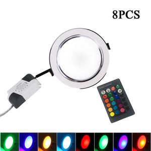 ダウンライト8xultra Bright Round RGB LEDダウンライト3W 5W 7W 9W 10W 12W 15WアルミニウムAC110V 220Vダウンライトウォーム/コールド埋め込みスポットライトダウンL