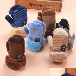 Mittens New Baby Size Vintage Wave Knit And Fleece For 13 Years Thick Style Winter Warm Gloves With Hang Rope Drop Delivery Fashion Dhvh9