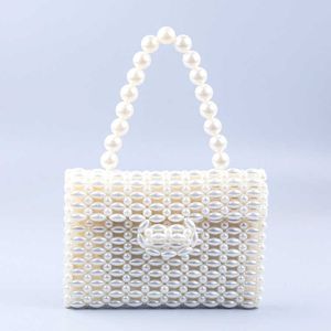 French Elegant Small Fragrance Pearl Imitation Briefcase Underarm Bag Versatile Handmade Beaded Knitted Handbag 230220