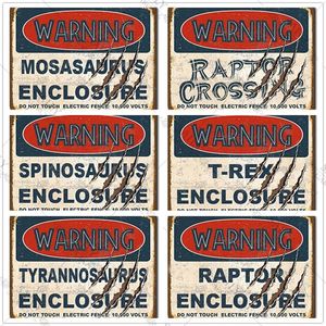 Dinosaur Metal Tin Sign Warning Raptor Enclosure Classic Movie Metal Poster Bar Pub Sign Retro Decoration Metal Plates 20x30cm Woo