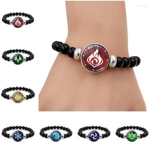 Strand Genshin Impact Bracciale con bottone a pressione luminoso da uomo Eye Of God Water Wind Thunder Fire Rock Beads