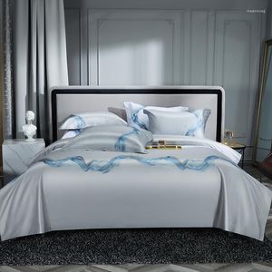 Defina a cama Grey Luxury Luxury 1000tc Curvas de algodão egípcio Conjunto de bordados de bordado de edredom colchas de colaboração de colheita de cama