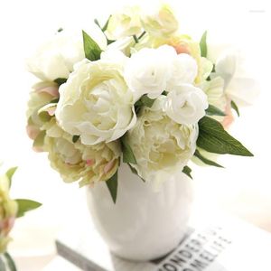 Decorative Flowers Flone European Artificial Peony Flower Silk Simulation Bouquet Fake Leaf Wedding Home Party Decor