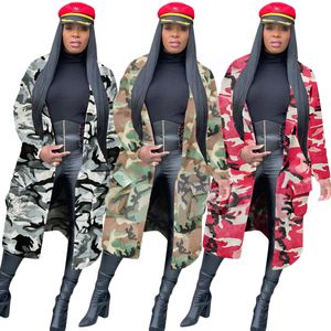 Camouflage print casual fashion women's long cardigan trench coat european sale loose casual fashion female outerwear