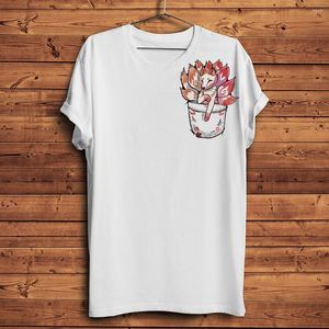 Mens t Shirts Cute Kitsune in Pocket Funny Kawaii Anime Shirt Homme White Short Sleeve Men Casual Tshirt Unisex Harajuku Streetwear Tee