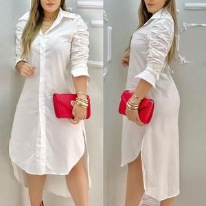 Casual Dresses 2023 Summer Women's White Lined Dress Medium And Long Swallow Tail Shirt Top Fashion