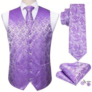 Men's Vests Purple Floral Silk Vest Waistcoat Men Slim Suit Paisley Necktie Handkerchief Cufflinks Tie Business Barry.Wang Design