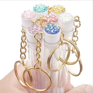 Tube Eyelash Brush With Gold Keychain Glitter Mascara Wand For Lash Extension Clear Micro Comb Container Makeup Tool