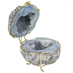 Декоративные фигурки 1pcs натуральные камни агат кластер Quartz Geode Jewelry Jewelry Box Кристаллы хранения кольца Кристаллы