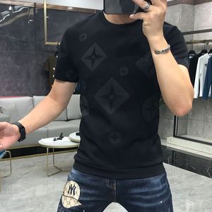 Men's T-shirts New Printing Mercerized Cotton Rhinestone Casual Male Slim Tees Designer Round Collar Pluze size Short Sleeves Top Clothes Pink Blue M-5XL
