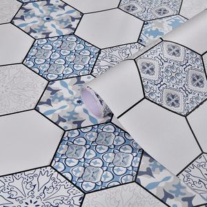 Wallpapers Home Decor Morocco Floor Stickers Ceramic Tile Waterproof Black Blue Non-slip Peel And Stick Bathroom Kitchen