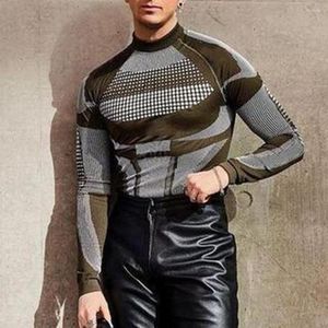 Men's T Shirts Thermal Elastic Contrast Color Winter Base Top For Club Men T-shirt