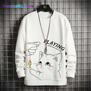 Men's Hoodies Sweatshirts Long Sleeve Harajuku Sweatshirts Men New Fashion Cartoon Color Hoodie Mens Casual O-Neck Patchwork Sweatshirt for Young Men 022023H