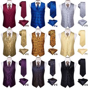 Men's Vests Men Suit Vest Slim V-Neck Waistcoat Silk Paisley Tie Brooch Set Handkerchief Cufflinks Necktie Wedding Business Party Barry.Wang