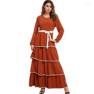 Ethnic Clothing Women Long Sleeve Maxi Dress Fashion Muslim Abaya Layered Ruffle Jilbab Turkish Kaftan Dubai Islamic Abayas Gown