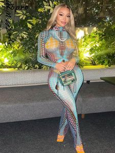 Women's Two Piece Pants Sexy Contrast Dot Printed Set Women See Through Long Sleeve Crop Top Suits Y2K 2023 Lady Bodycon Legging Outfits