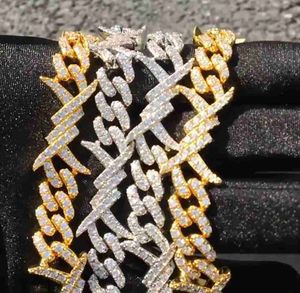 15 mm lodowany drut kolczasty Naszyjnik z łańcuchem 14-karatowym białym złotem Diamentowy cyrkon biżuteria 16-calowa 14 cali Choker