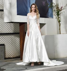 Lace Wedding Dress Sequin Slim A-lin Splice New Deep V Long EN32387
