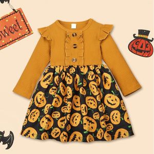 Abiti da ragazza Ragazze del bambino Halloween Manica lunga a coste Bambini Abiti floreali vintage per bambini Abito gonfio verde menta