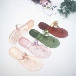 Women Jelly Slippers Sandal Summer Shoes Beach Flip Flops Clear Thong Miller Knotted Designer Flat Brand Crystal Slides Fashion Metal Decoration Mid Low Heels