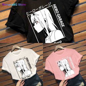 Franxxアニメの最愛の人の男子Tシャツハラジュクゼロ2つの美しい少女プリントTシャツの男性