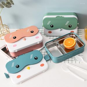 Geschirr-Sets, isolierte Bento-Box, Cartoon-Lunchboxen mit Edelstahlfach, Zubehör für Kinder, mikrowellengeeignete Schul-Lunchbox