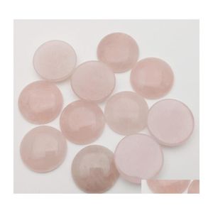 Pietra 25Mm Quarzo Rosa Naturale Rotondo Cabochon Perline Sciolte Faccia Per Guarigione Reiki Ornamenti Di Cristallo Collana Anello Earrri Luckyhat Dro Dhhhz