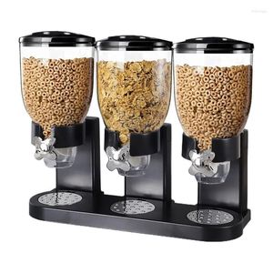 Storage Bottles Triple Food Dispenser Three Canister Dry Cereal Distributor Kitchen Countertop Container For Nut Ga Snack