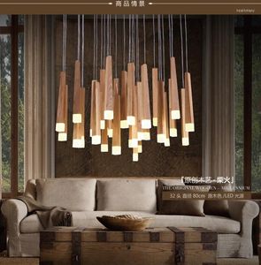 Pendant Lamps American Country Style Lights Wood Led Warm Lighting Fixtures For Home Decorative House Garden Readingroom