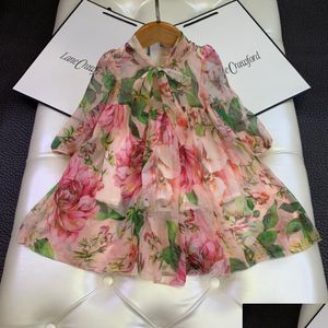 Girl'S Dresses Summer Baby Flowers Dress Spring Kids Girls Bow Long Sleeve Sweet Children Clothes Tops Drop Delivery Maternity Clothi Dhkkd