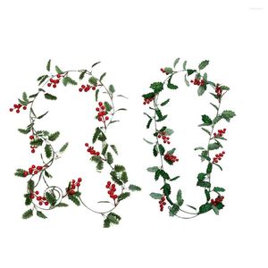 Dekorative Blumen, 2 m, Kiefernrankengirlande, rote Beeren, Rattan, Wand- und Türdekoration, Weihnachtsbaumschmuck, Fenster, Weihnachtskranz, weißer Rand