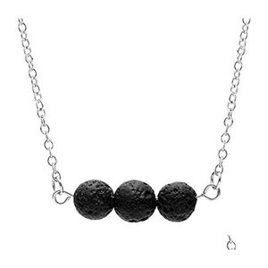 Pendant Necklaces Sier Gold Color Black Lava Stone Bead Necklace Volcanic Rock Aromatherapy Essential Oil Diffuser For Women Jewelry Dhgac