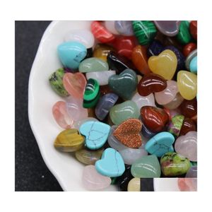Stone Flat Bottom 10Mm Heart Ornaments Natural Rose Quartz Turquoise Naked Stones Decoration Hand Play Handle Pieces Acces Jiaminsto Dh7Ln