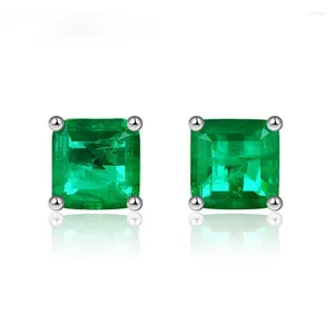 Stud Earrings Vintage Real 925 Sterling Silver 7MM Emerald Gemstone For Women Anniversary Party White Gold Earring Jewelry